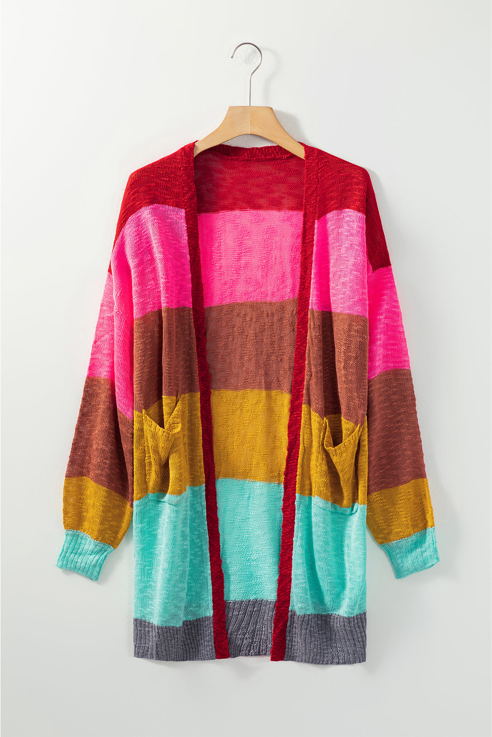 Cardigan  .  Multicolor Color Block Patchwork Open Front Cardigan