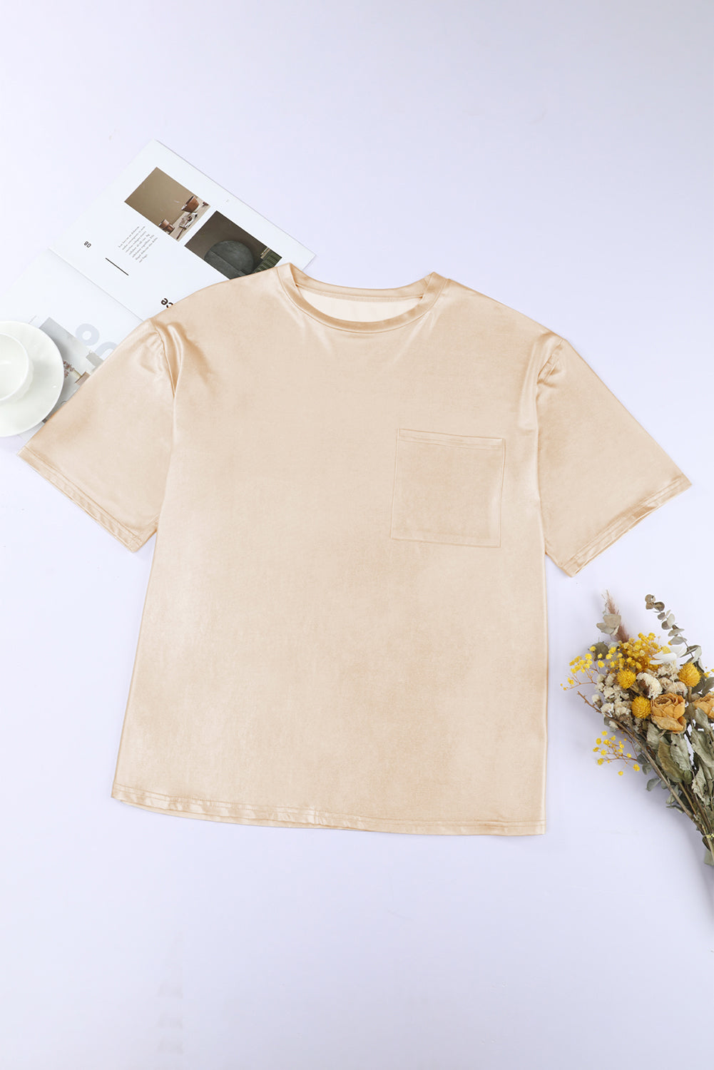 T Shirt  .  Apricot Chest Pocket Loose Fit T Shirt