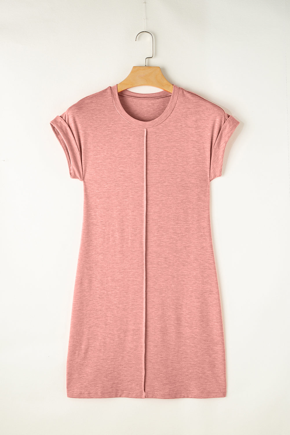 T-shirt Dress  .  Rose Pink Center Seam Rolled Cuffs