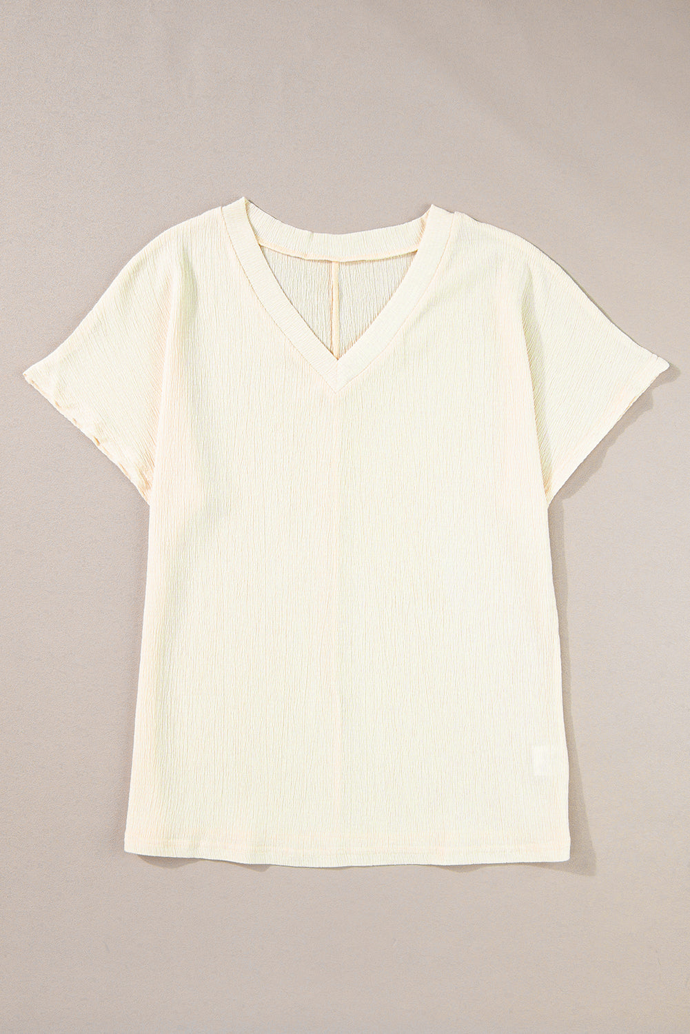 T-shirt  .  Apricot Crinkled V Neck Wide Sleeve T-shirt