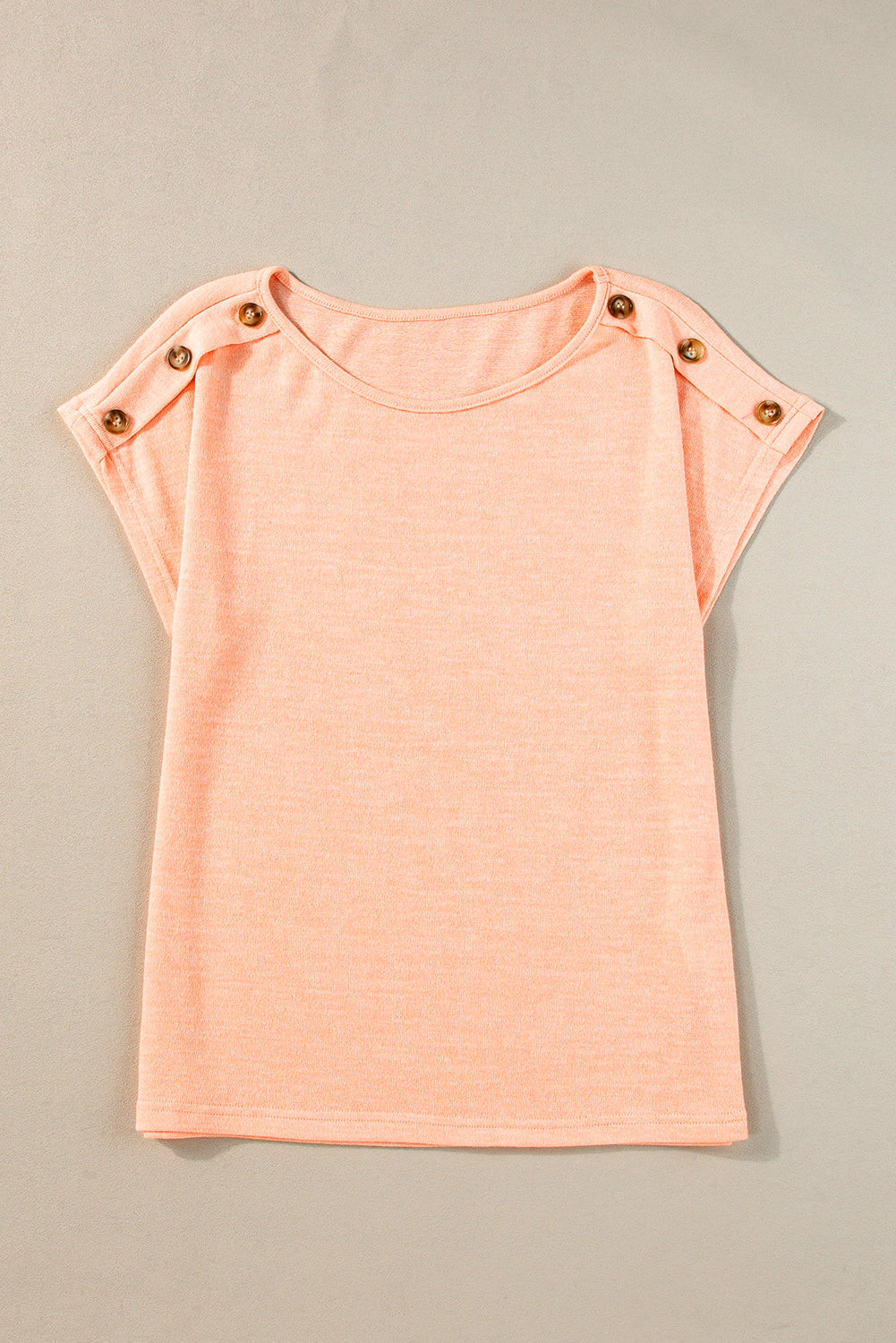 Tee  .  Apricot Pink Button Detail Batwing Sleeve Casual Tee