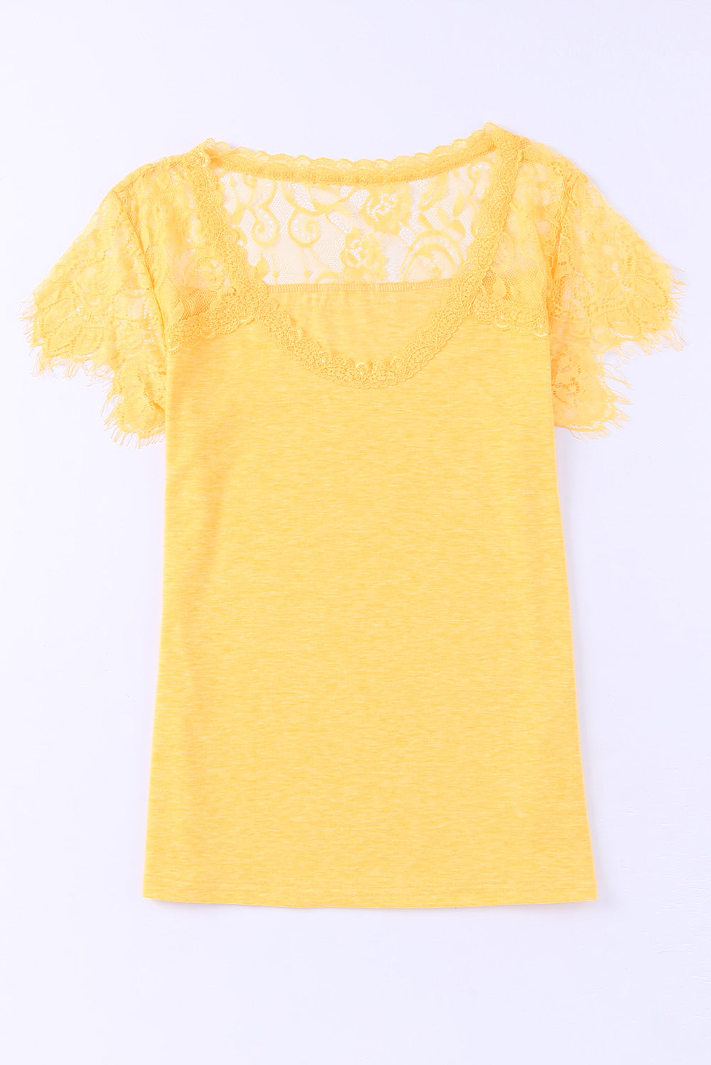 T Shirt Yellow Lace Crochet Short Sleeve U Neck