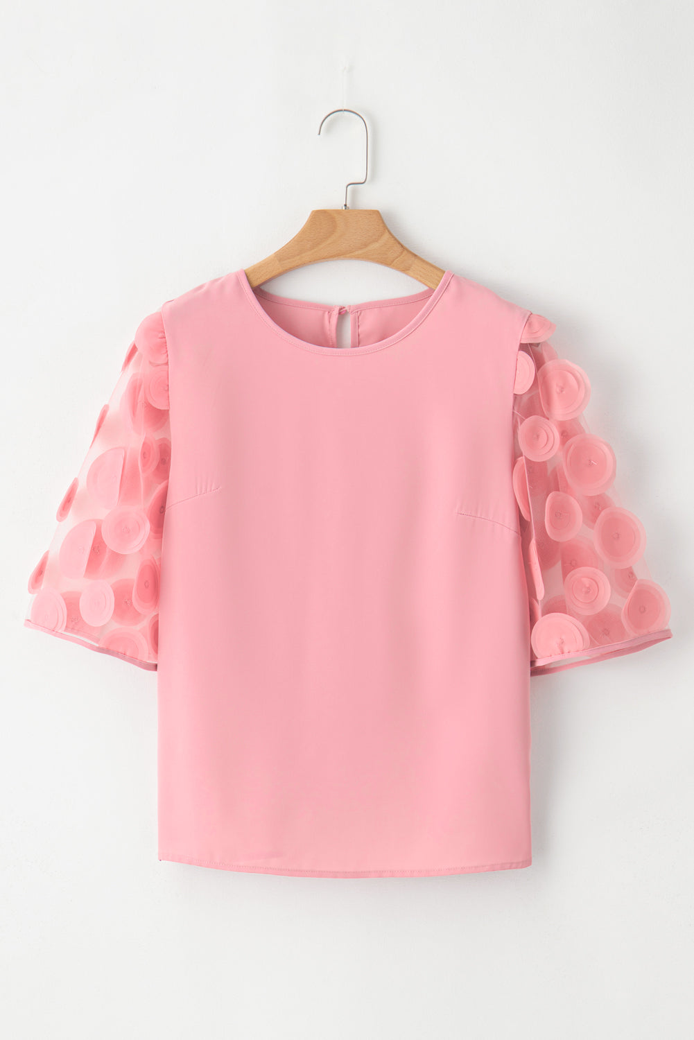 Blouse  .  Dusty Pink Contrast Applique Mesh Half Sleeve