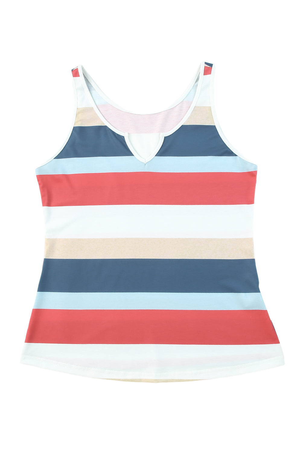 Tank Top . Multicolor Striped Color Block Notched Neck