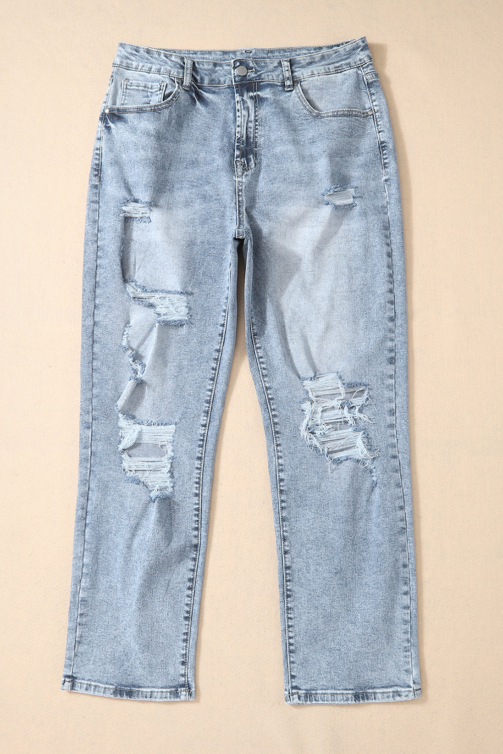 Slim Fit High Waist Jeans  ,  Sky Blue Light Wash Frayed