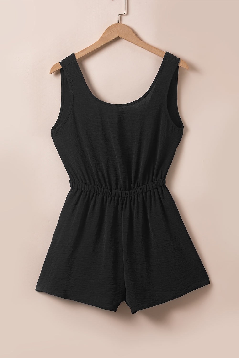 Romper  .  Black Knotted Backless Elastic Waist Sleeveless