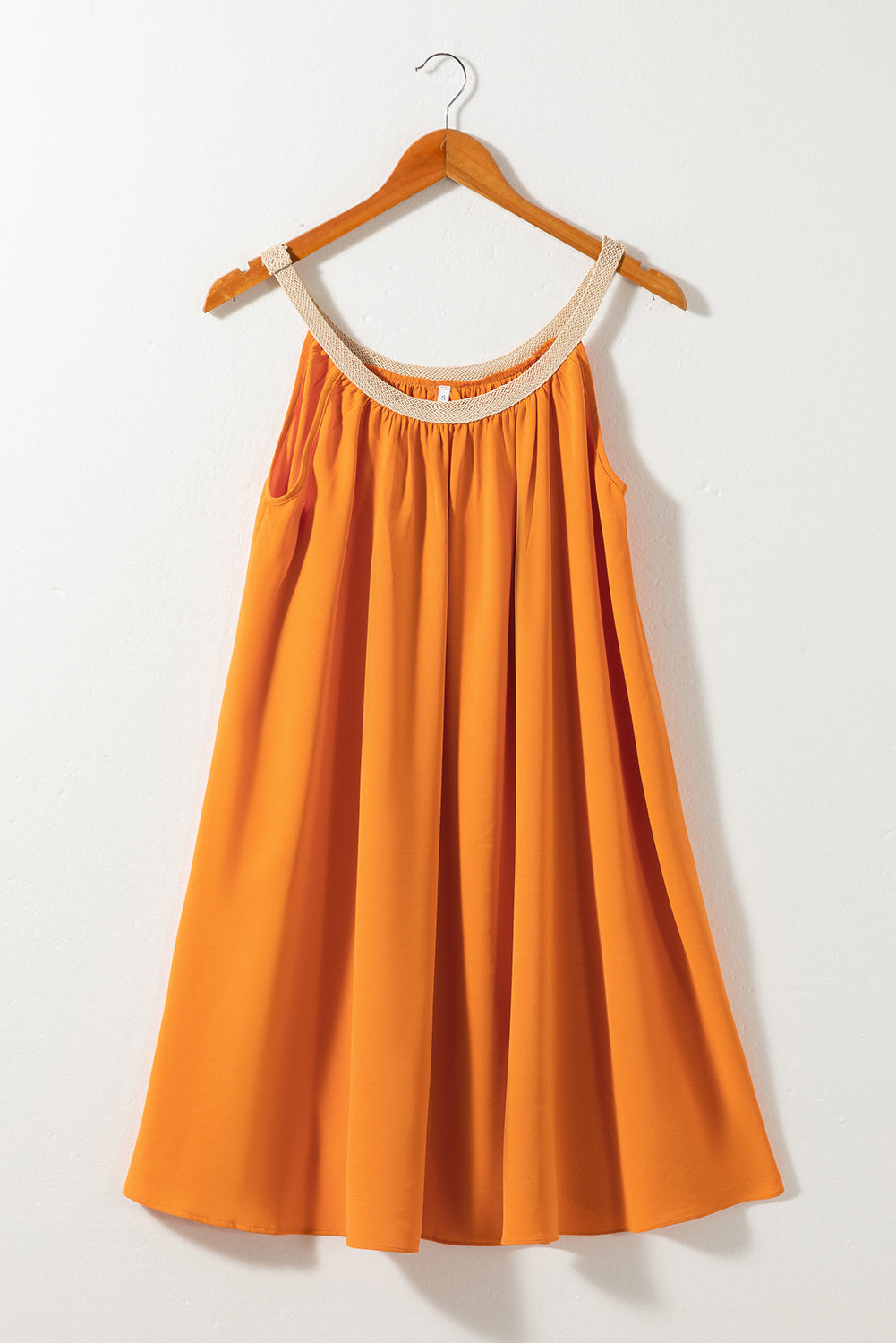 Dress  .  Vitality Orange Boho Woven Neckline Sleeveless Babydoll  Dress