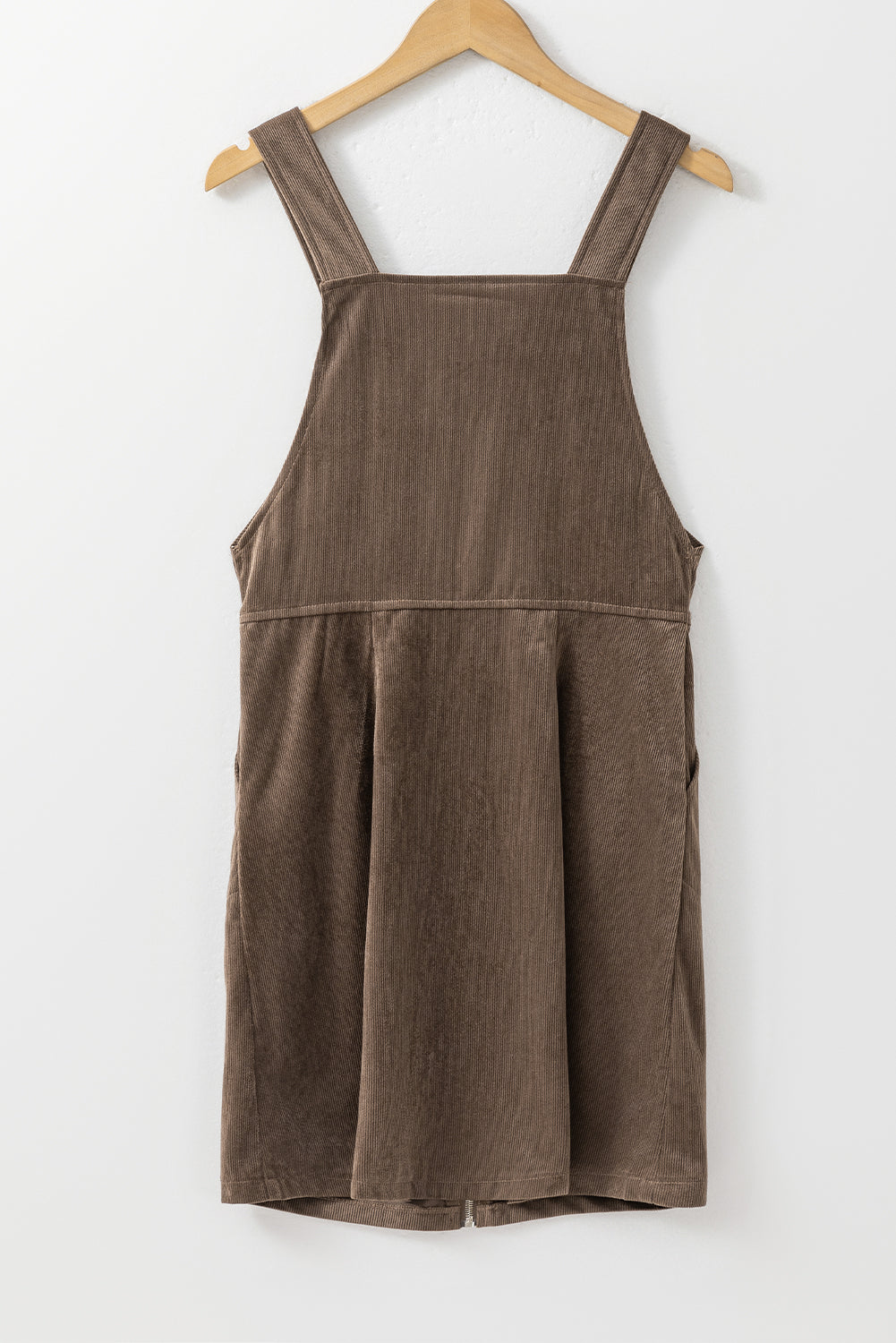 Dress  .  Brown O-ring Zip Up Pocketed Corduroy Dress