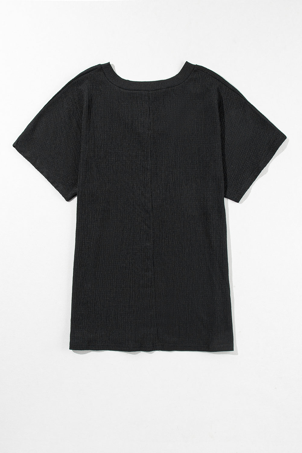 T-shirt  .  Black Crinkled V Neck Wide Sleeve