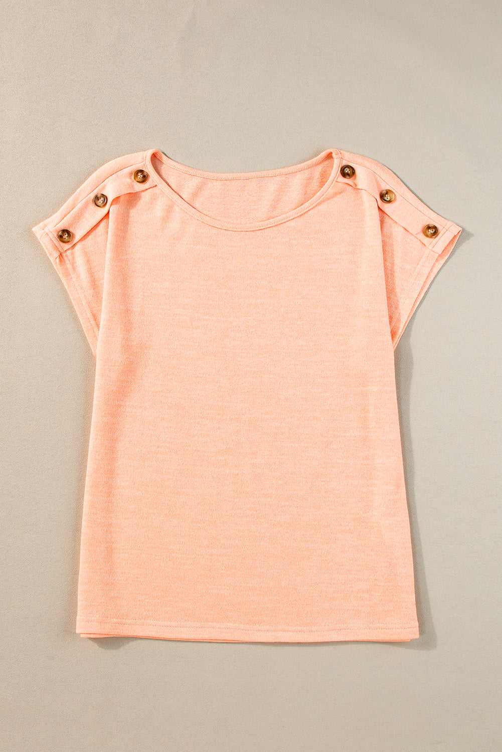 Casual Tee    Apricot Pink Button Detail Batwing Sleeve
