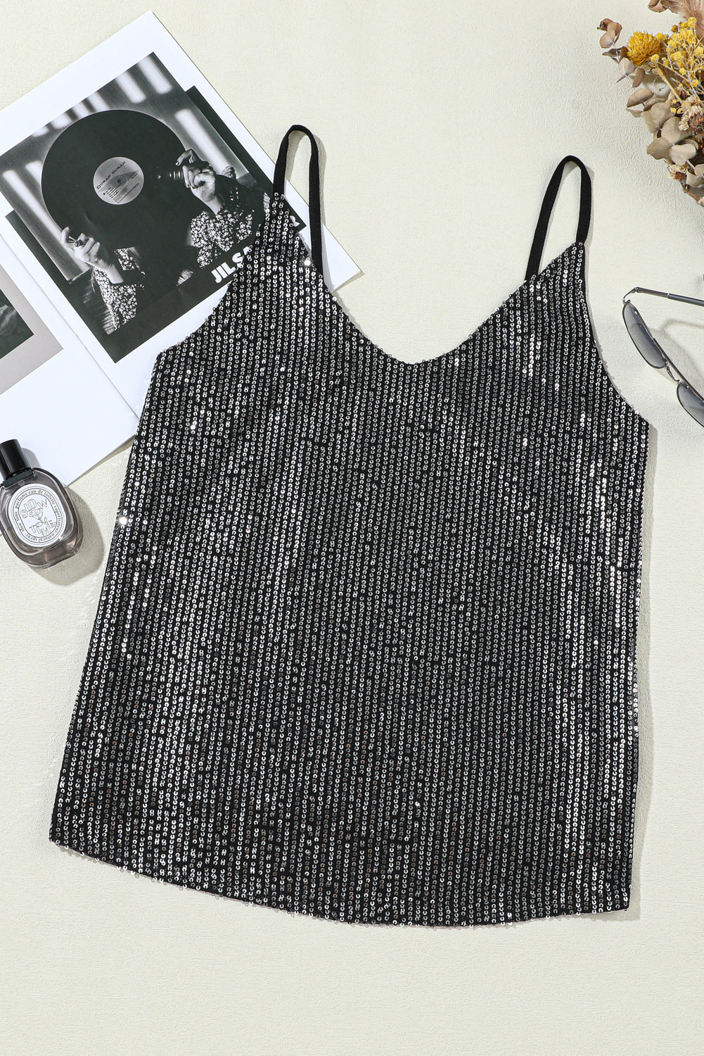 Tank Top  .  Gray Sequin