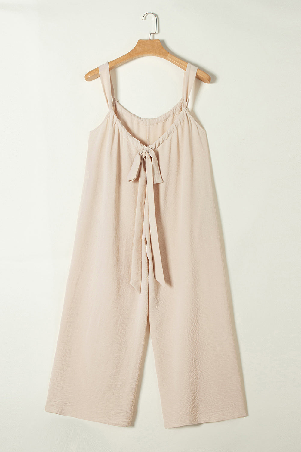 Romper  .  Parchment Wide Strap Ruched Knot Back Wide Leg Overall