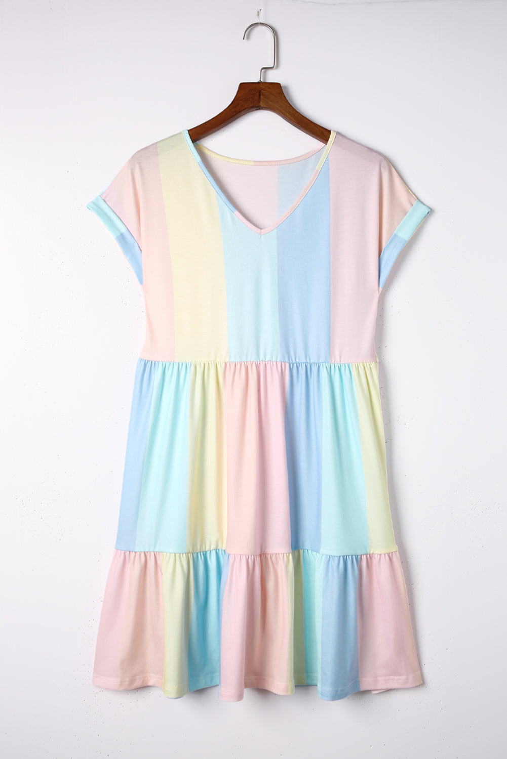 Mini Dress , Multicolor ,Striped Color Block Tiered