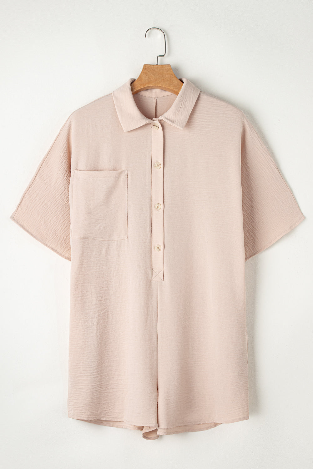 Loose Romper  .  Apricot Half Button Collared