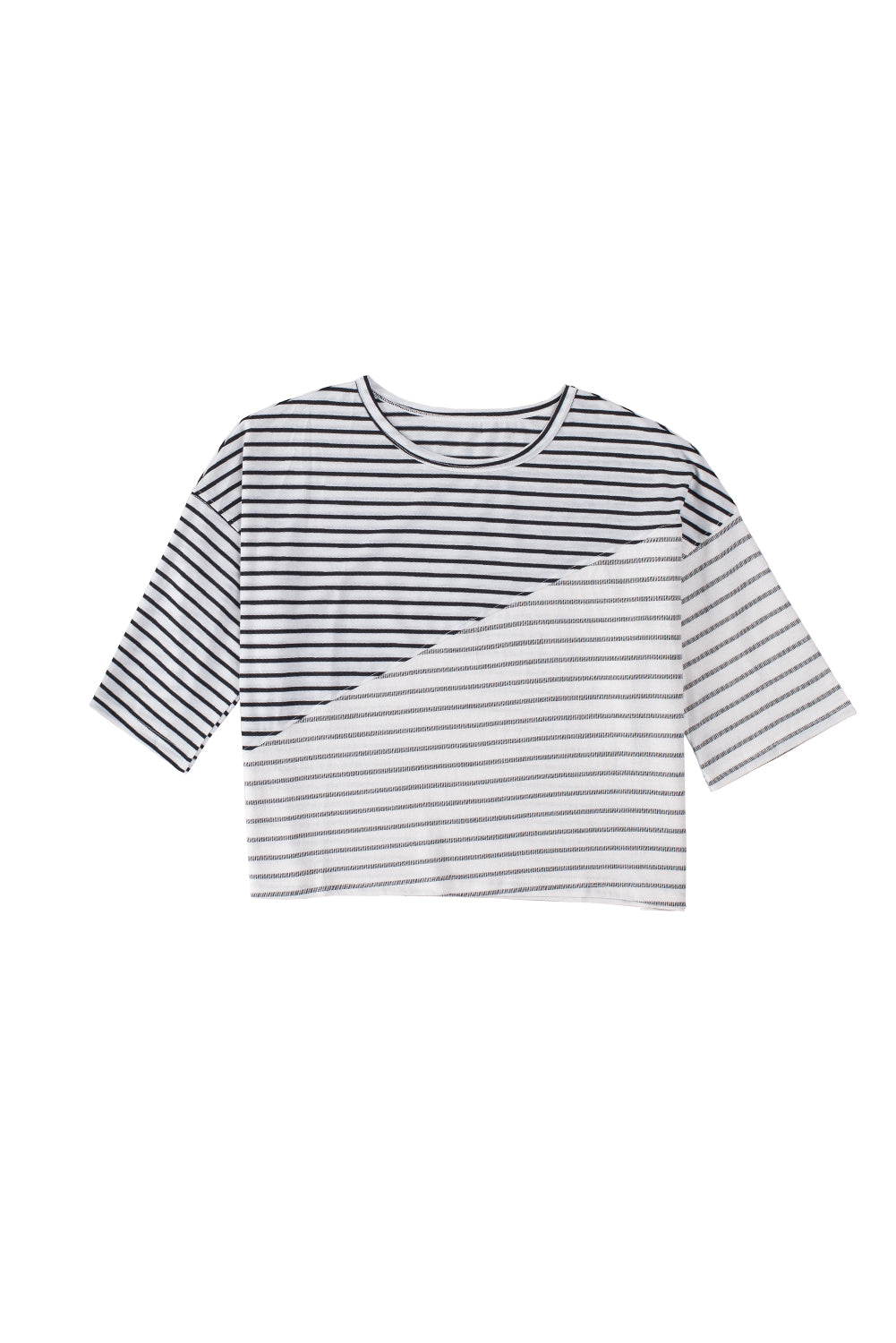 Top  .  Striped Patchwork Short Sleeve Top