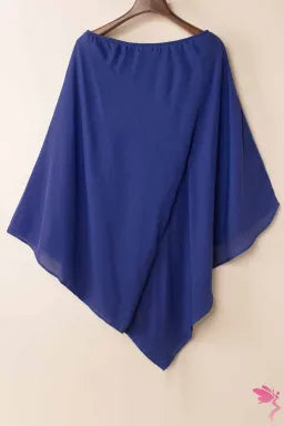 Mini Dress  .  Blue Solid Color One Shoulder Batwing Sleeve Mini Dress