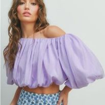 TOP  .  BUBBLE SLEEVES CROP SHORT SLEEVE TOP PURPLE