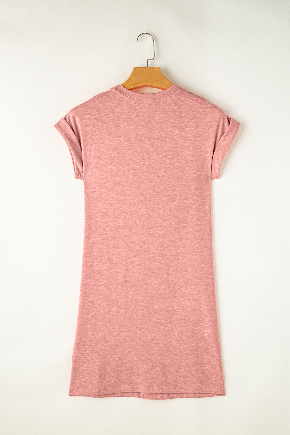 T-shirt Dress  .  Rose Pink Center Seam Rolled Cuffs