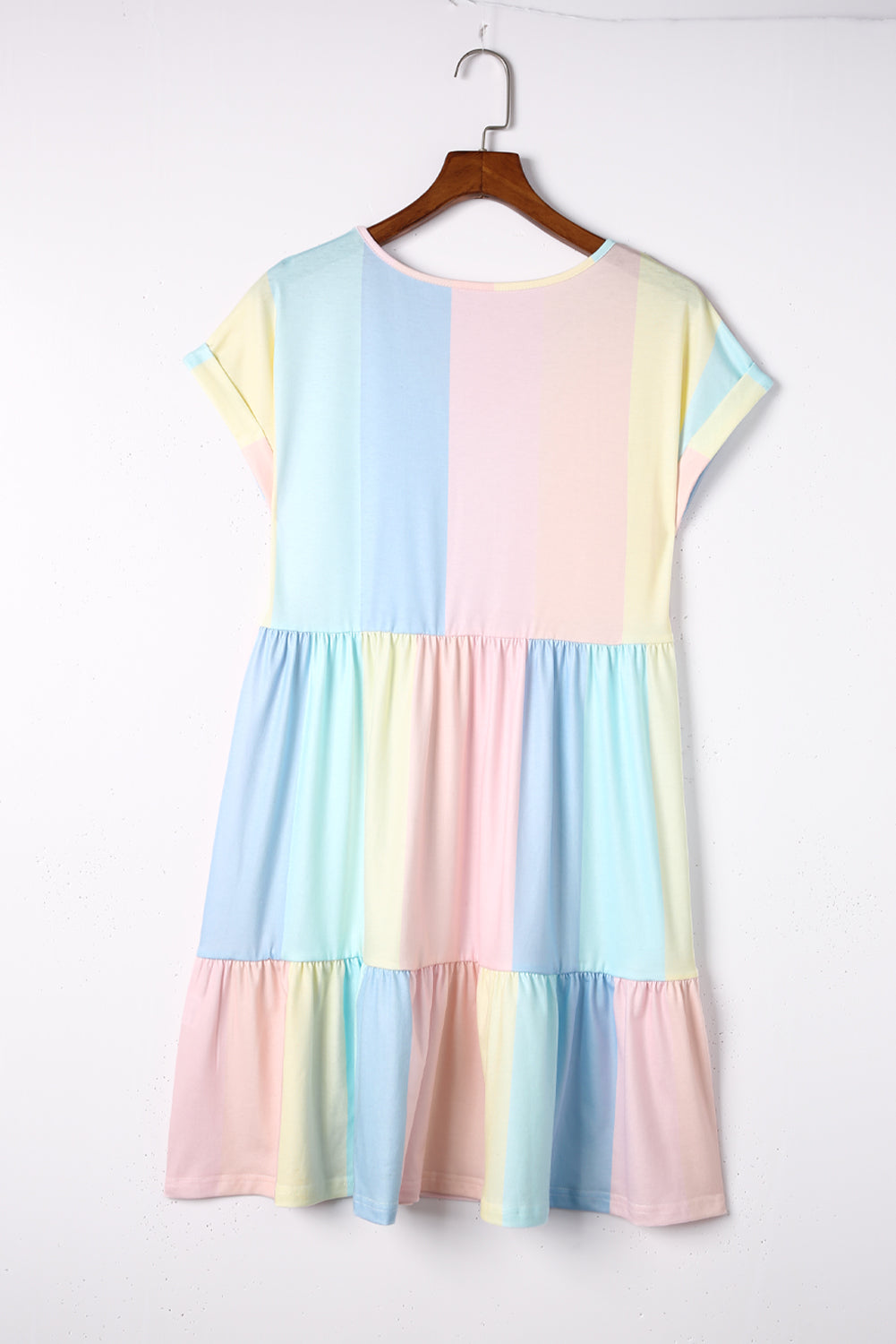 Mini Dress , Multicolor ,Striped Color Block Tiered