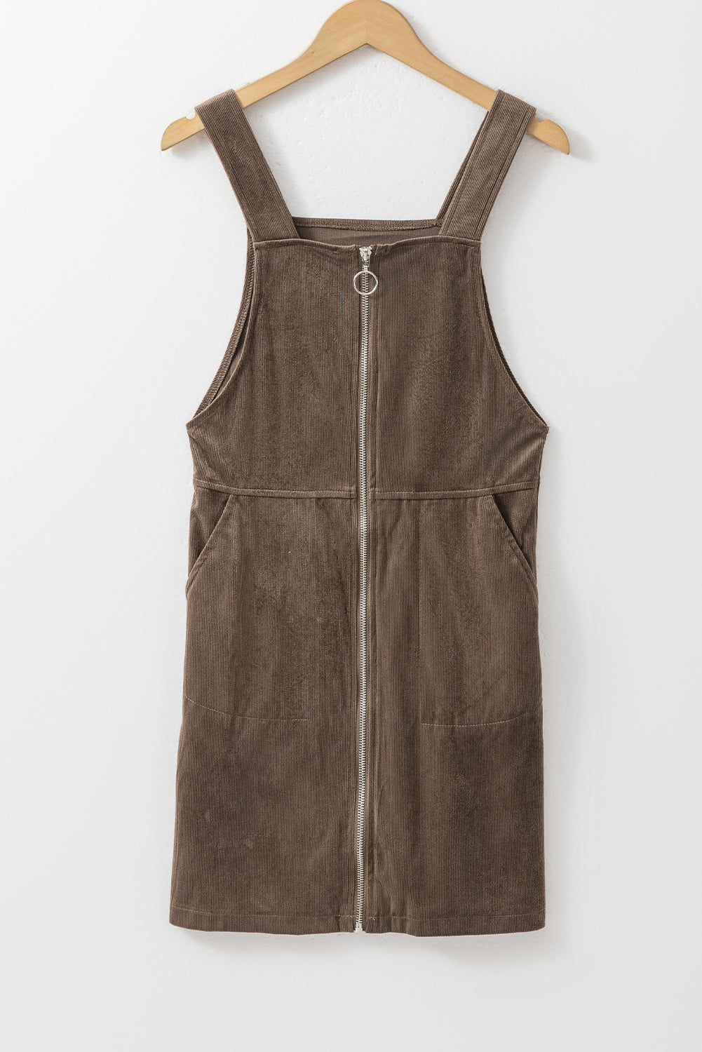 Dress  .  Brown O-ring Zip Up Pocketed Corduroy Dress