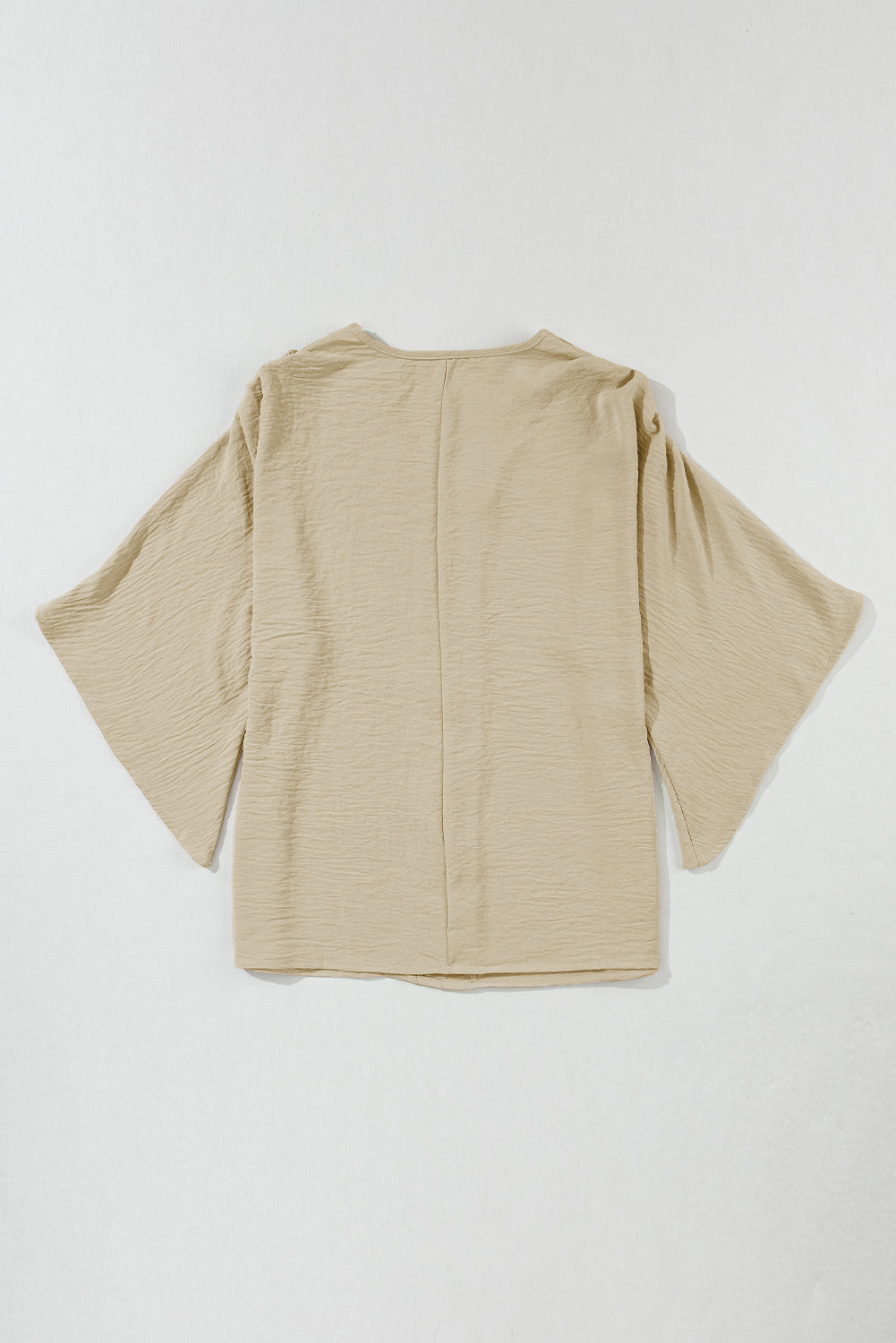 V Neck Wide Sleeve Crinkled Blouse  .  Parchment Solid