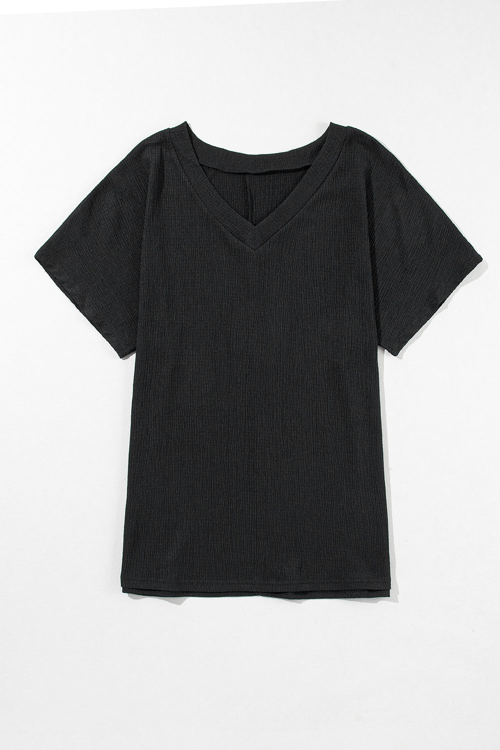 T-shirt  .  Black Crinkled V Neck Wide Sleeve