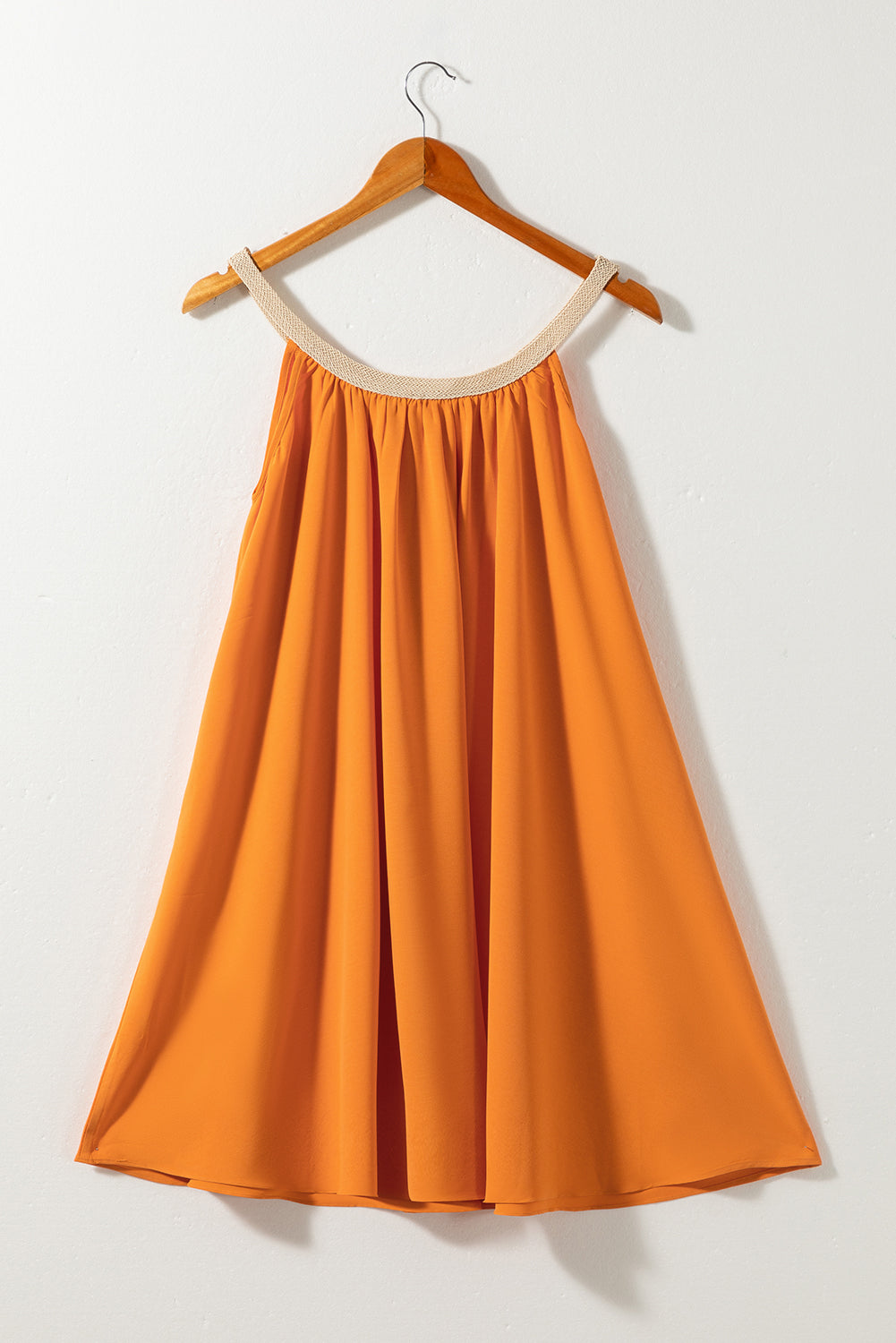 Dress  .  Vitality Orange Boho Woven Neckline Sleeveless Babydoll  Dress