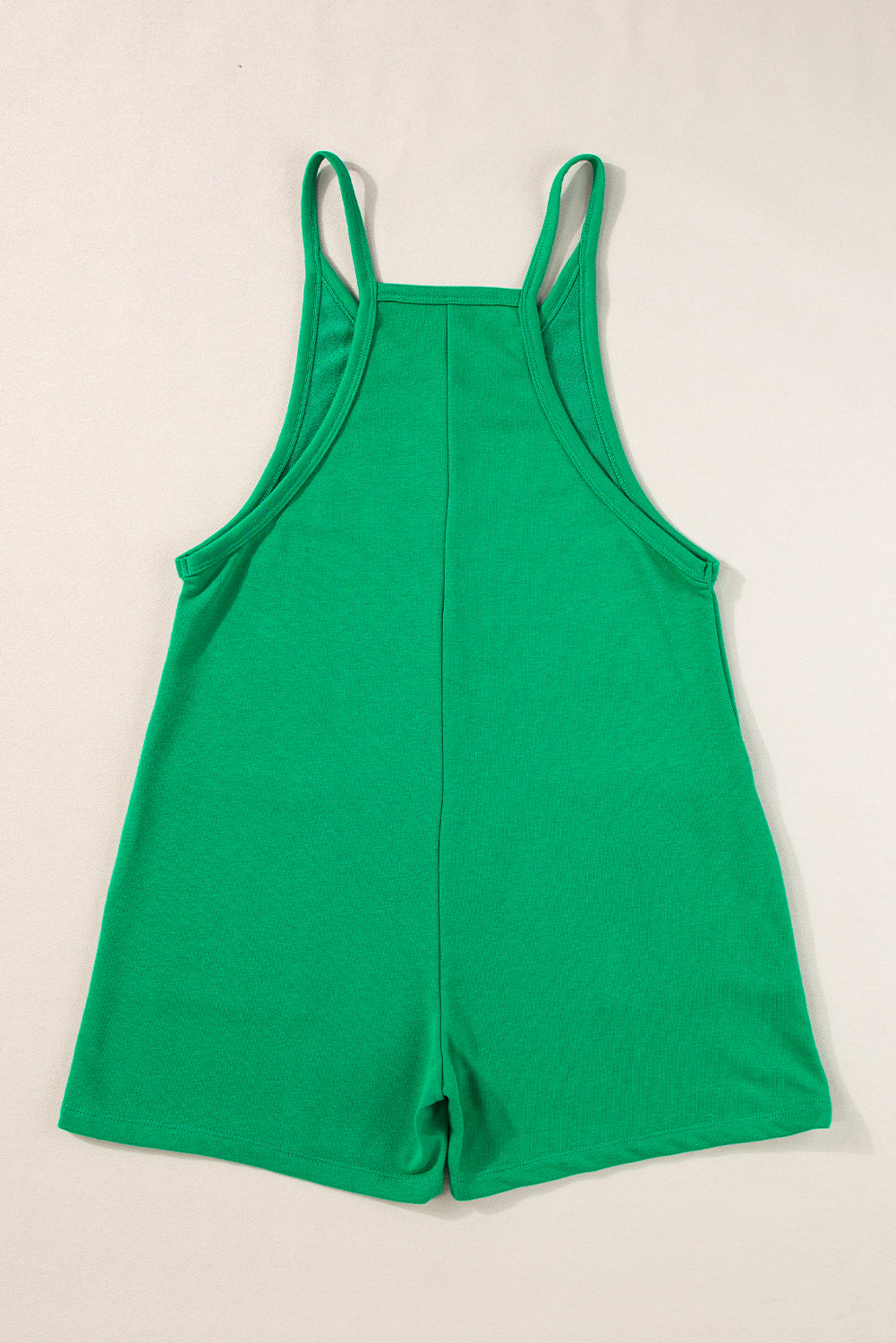 Jersey Romper  .  Bright Green Sleeveless Pocketed V Neck