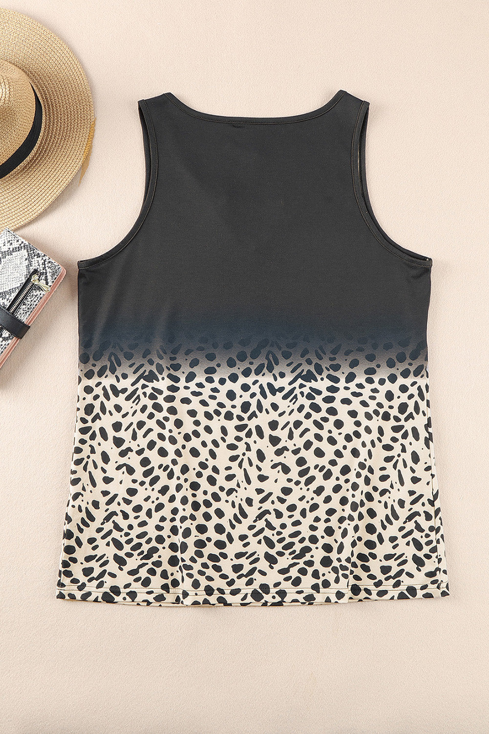 Tank Top  .  Black Gradient Leopard Split Neck