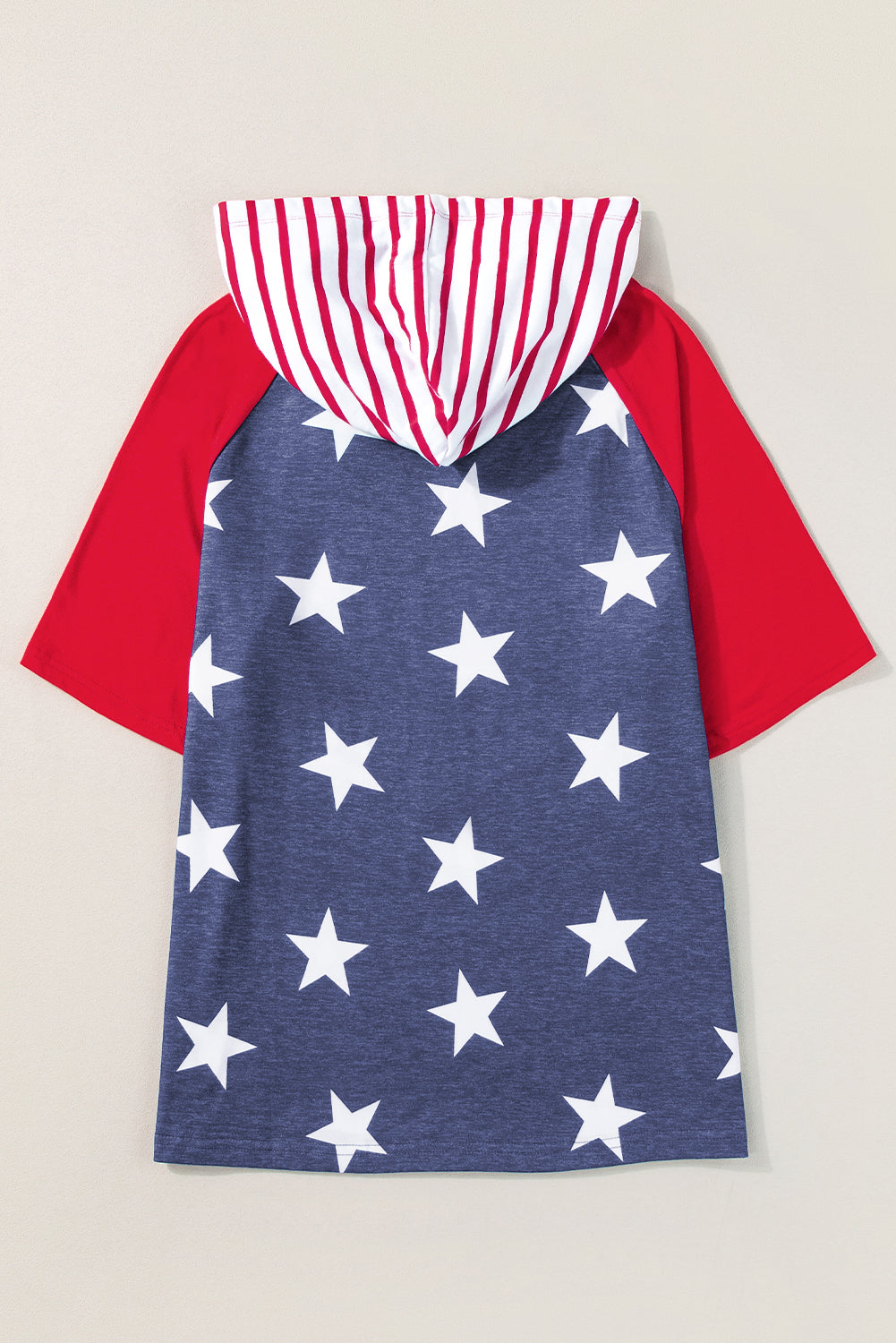 Hooded T Shirt  .  Fiery Red Stars and Stripes Print Drawstring Hooded T Shirt