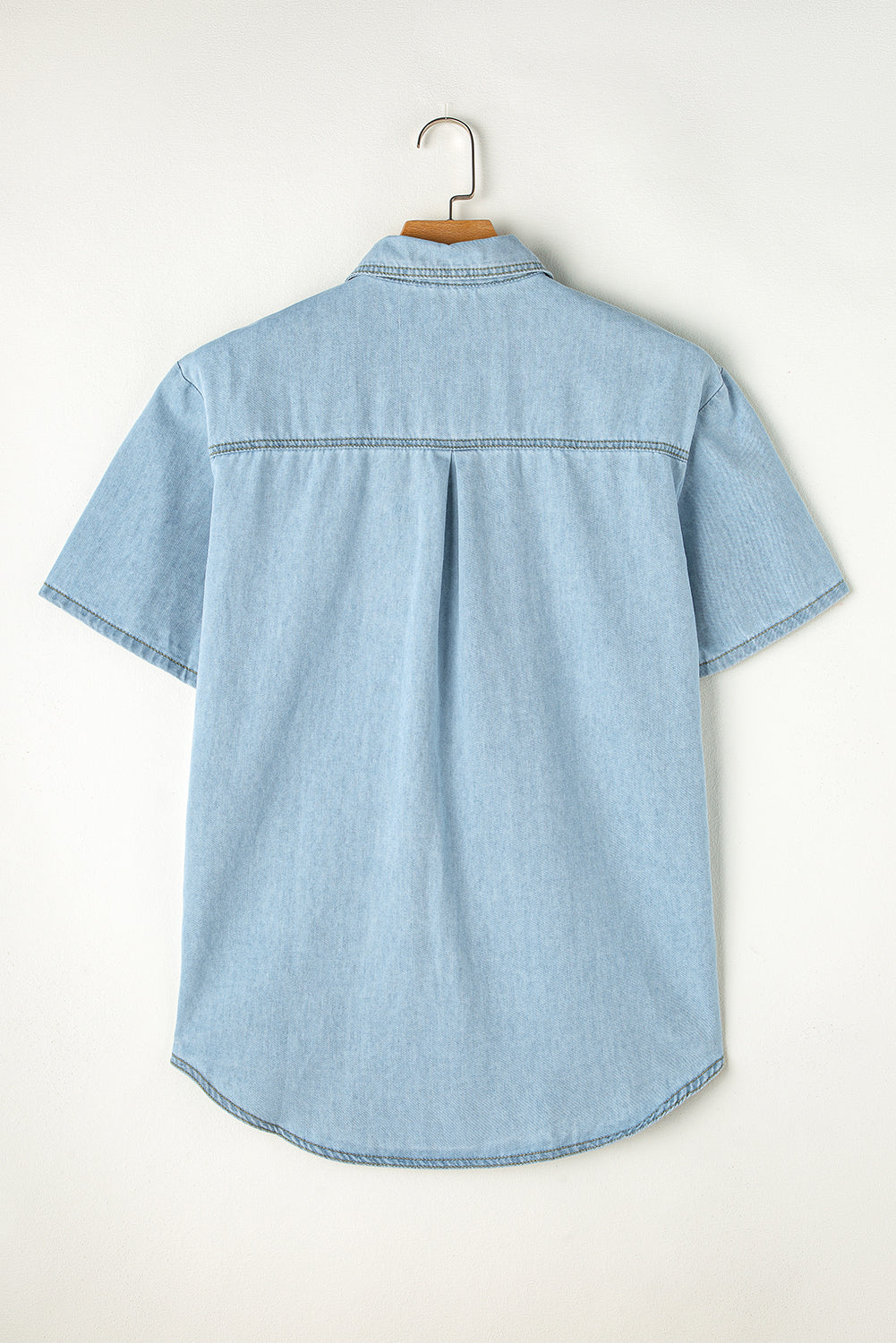 Rounded Hem Shirt  .  Mist Blue Vintage Light Wash Flap Pockets