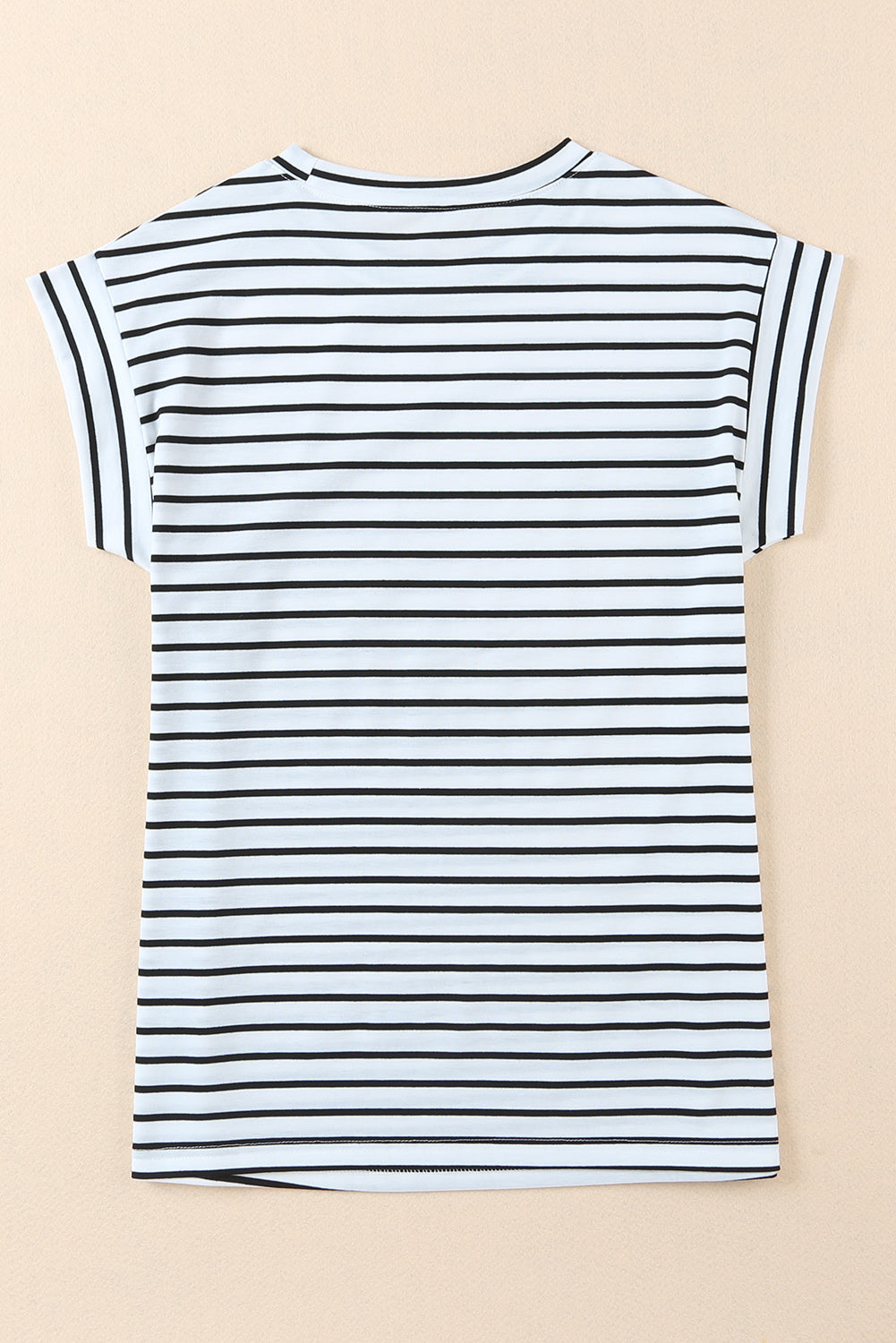 T Shirt  .  Striped Rolled Cap Sleeve Round Neck T Shirt