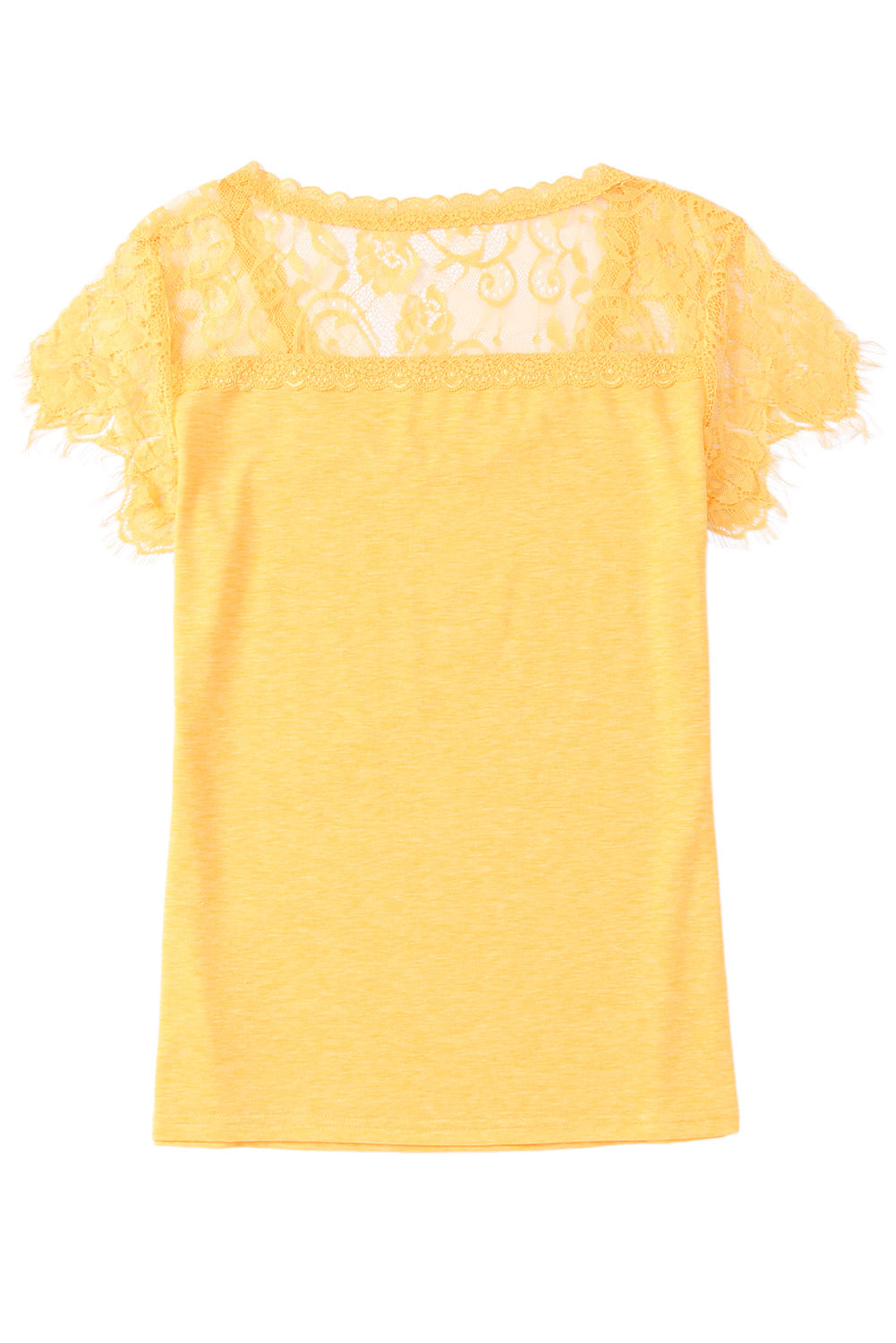 T Shirt Yellow Lace Crochet Short Sleeve U Neck