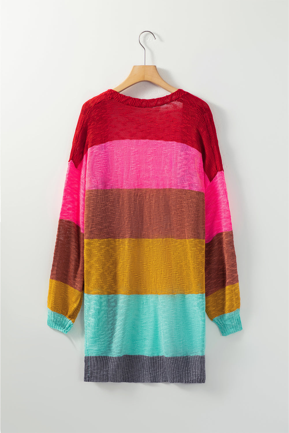 Cardigan  .  Multicolor Color Block Patchwork Open Front Cardigan