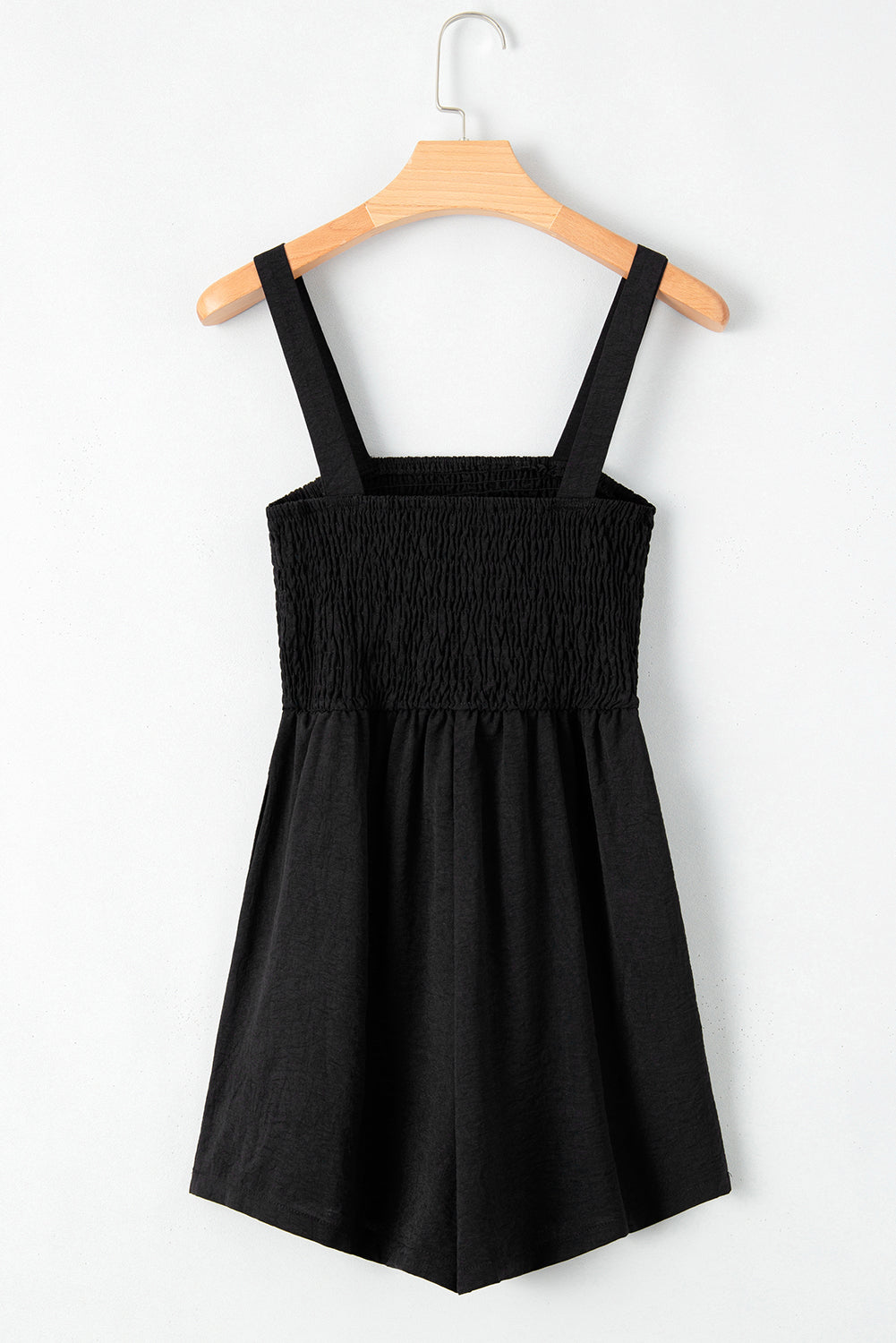 Sleeveless Romper  .  Black Casual Pocketed Smocked