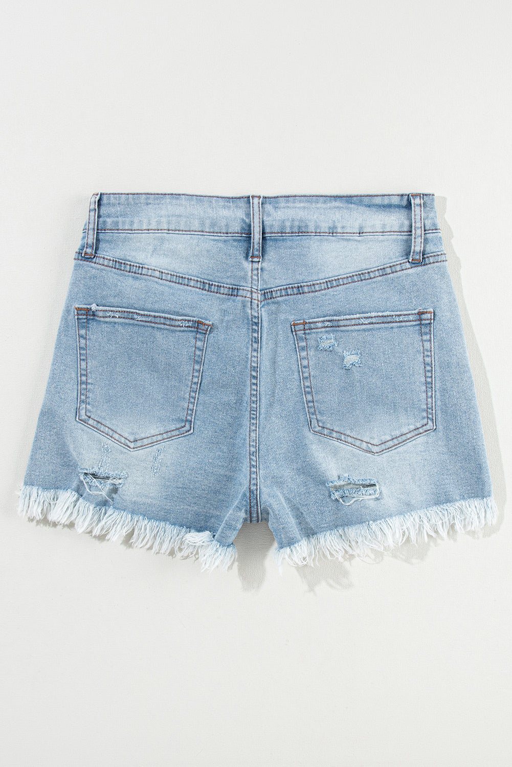 Shorts  .  Light Blue Distressed Ripped Raw Hem High Waist Denim Shorts