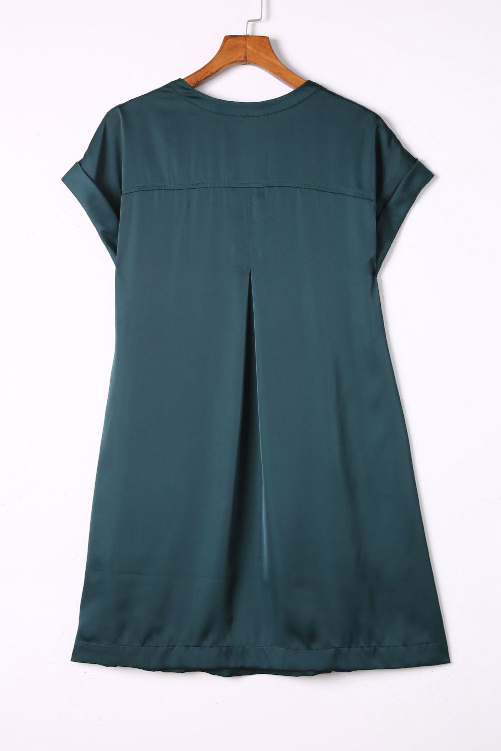 Dress  .  Shift Dress Green Notched Neckline Cuffed Short Sleeve