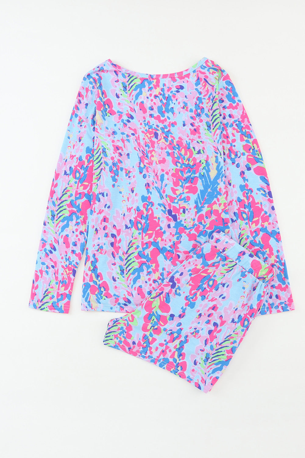 Long Sleeve Top and Drawstring Shorts Set  .  Sky Blue Floral