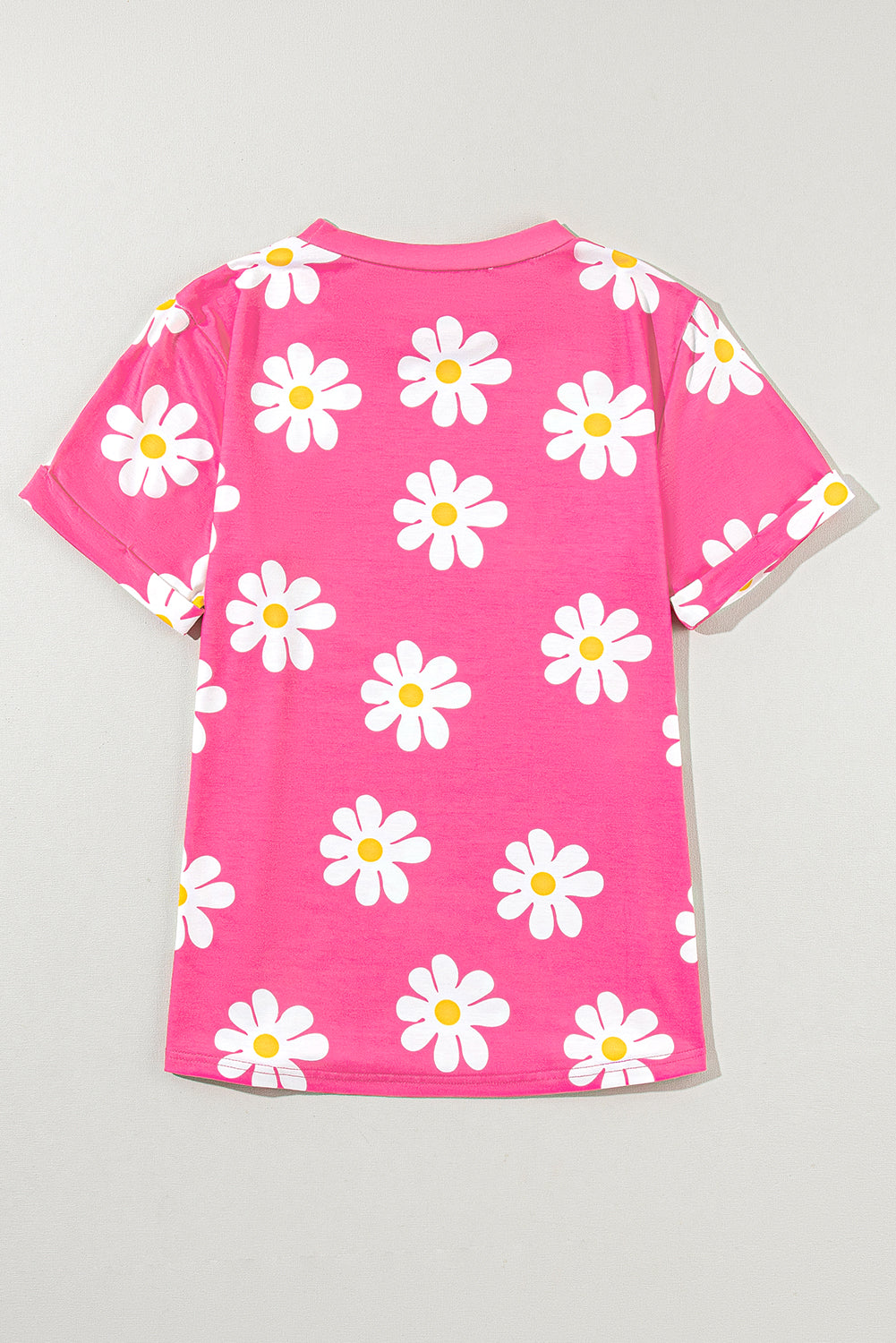 T Shirt  .  Pink Daisy Printed Crewneck T Shirt