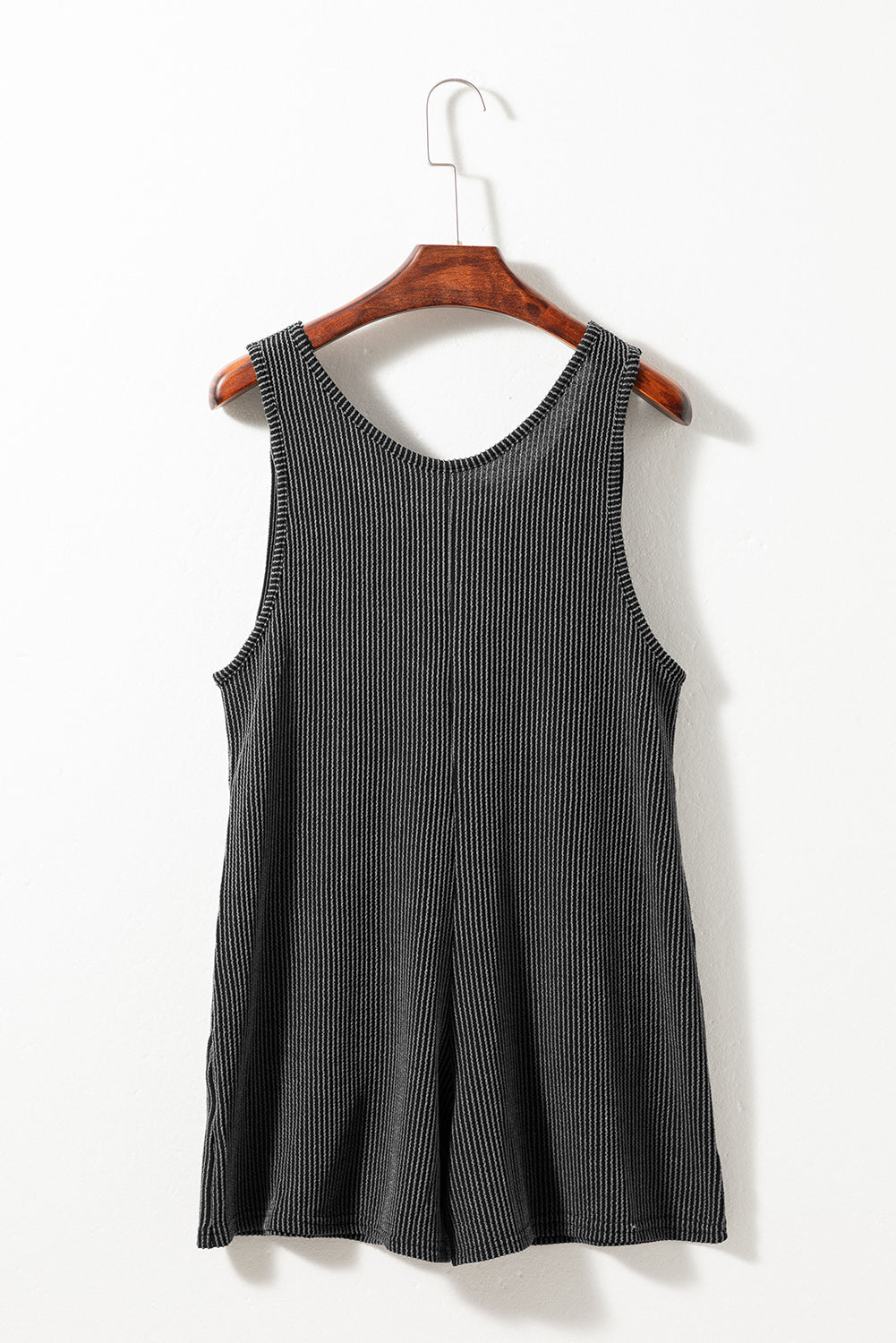 Pocketed Romper  .  Dark Grey Striped Print Knotted Straps