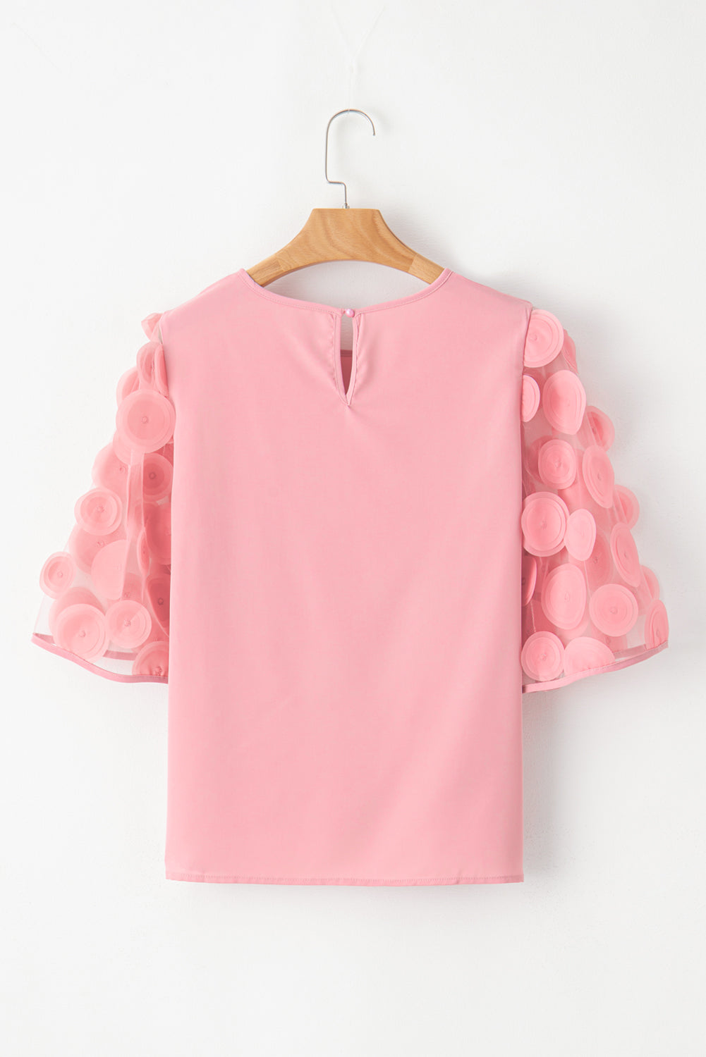 Blouse  .  Dusty Pink Contrast Applique Mesh Half Sleeve
