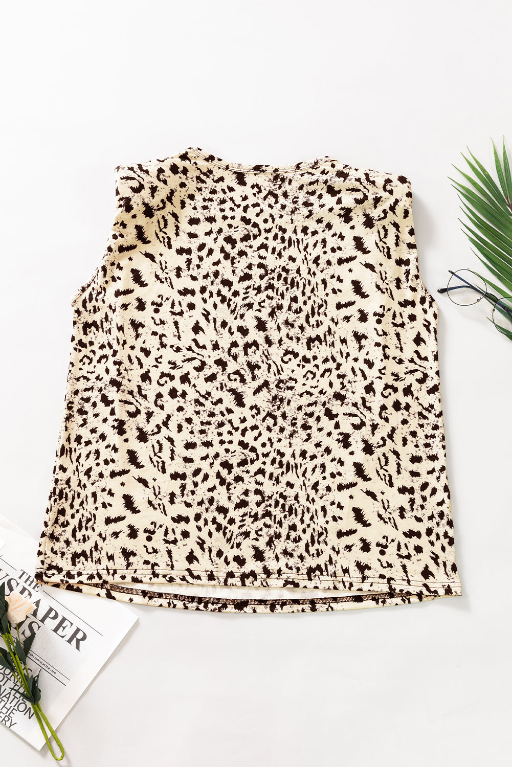 Top  .  Beige Leopard Print Boxy Fit Sleeveless