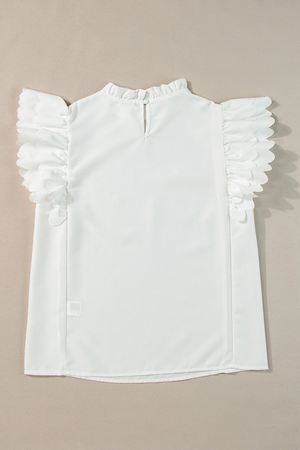 Top  .  White Solid Color Scalloped Ruffle Sleeve