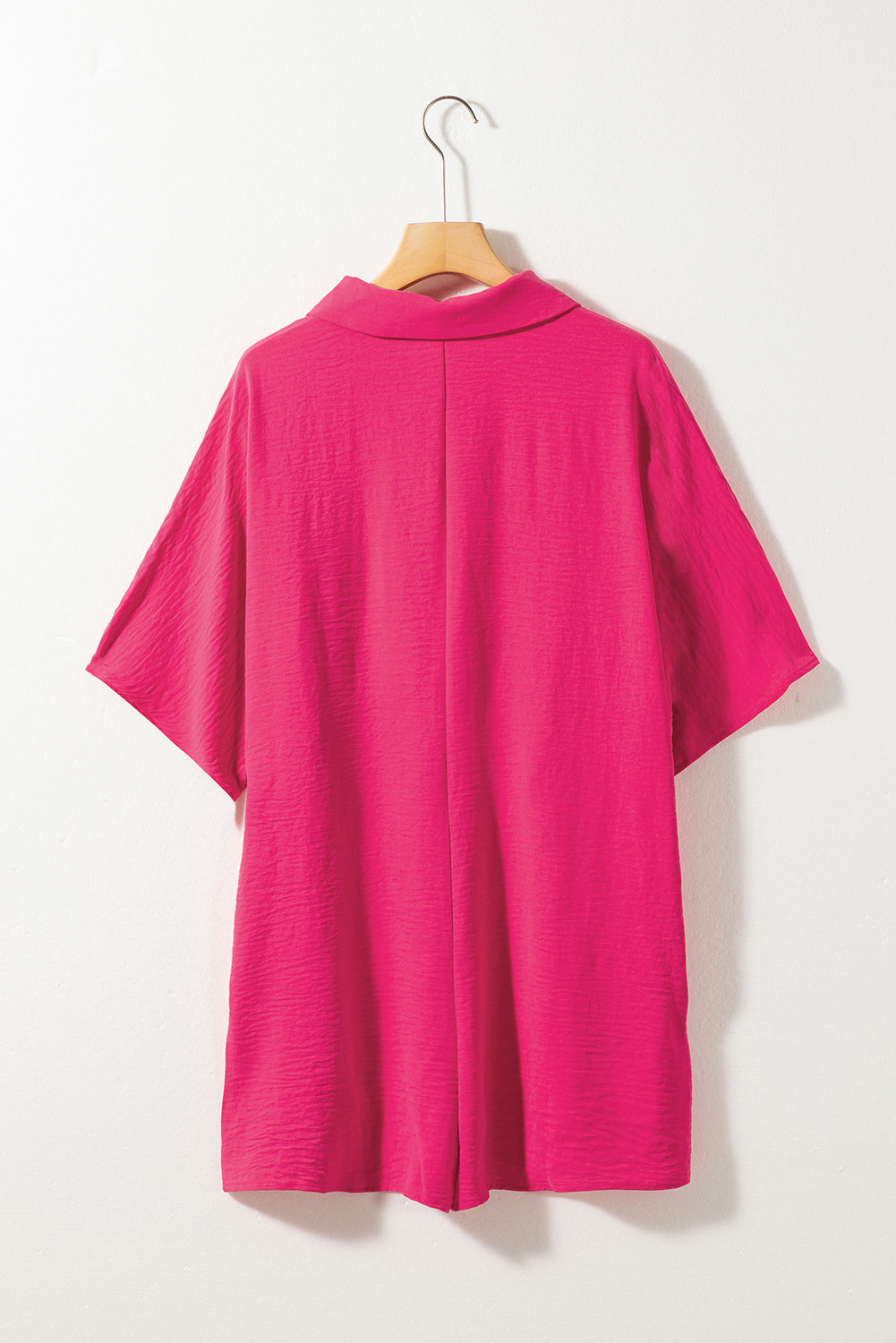 Loose Romper  .  Bright Pink Half Button Collared