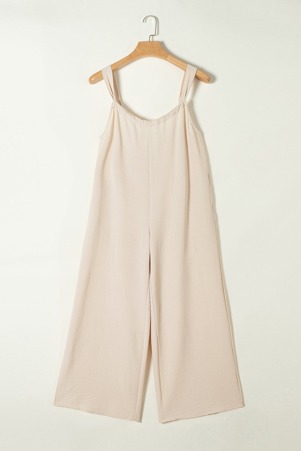 Romper  .  Parchment Wide Strap Ruched Knot Back Wide Leg Overall