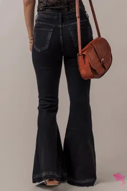 Jeans  .  Black High Waist Button Front Flare Jeans.