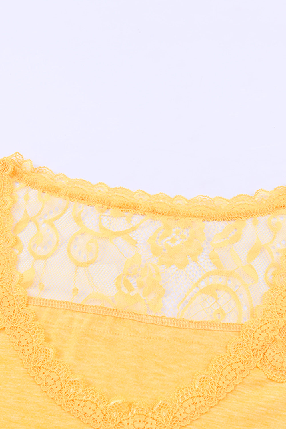 T Shirt Yellow Lace Crochet Short Sleeve U Neck