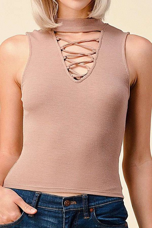 Tank  .  Front Strap Detail Rib Tank NEW TAUPE