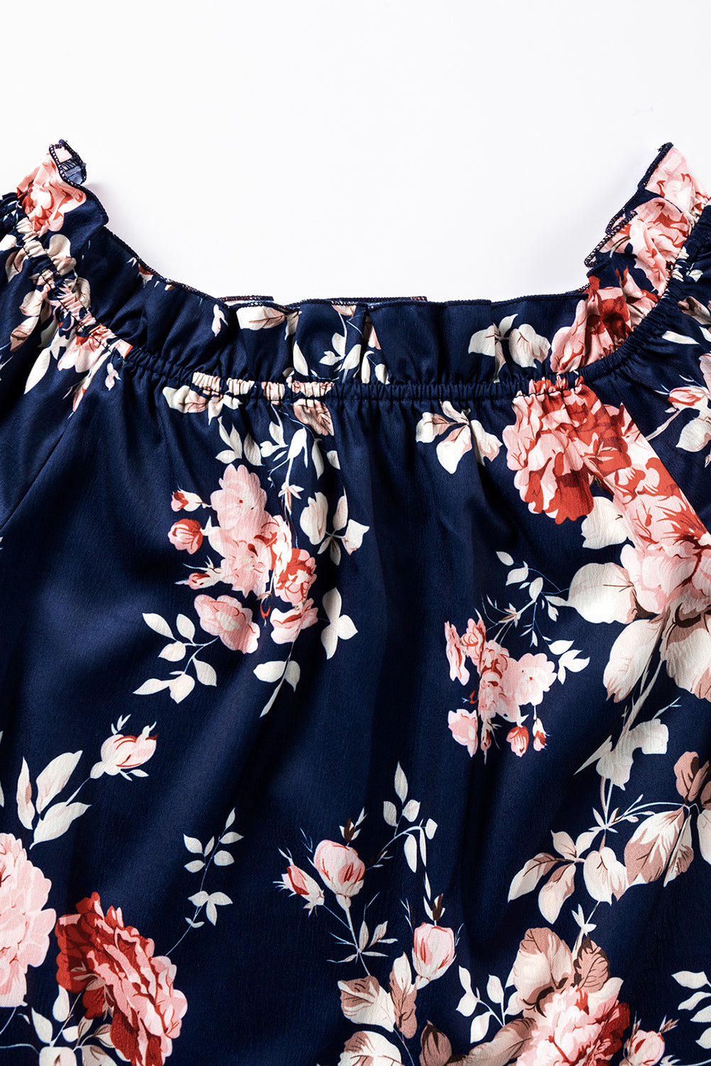 Blouse  .  Blue Ruffle Off Shoulder Flounce Sleeve Floral