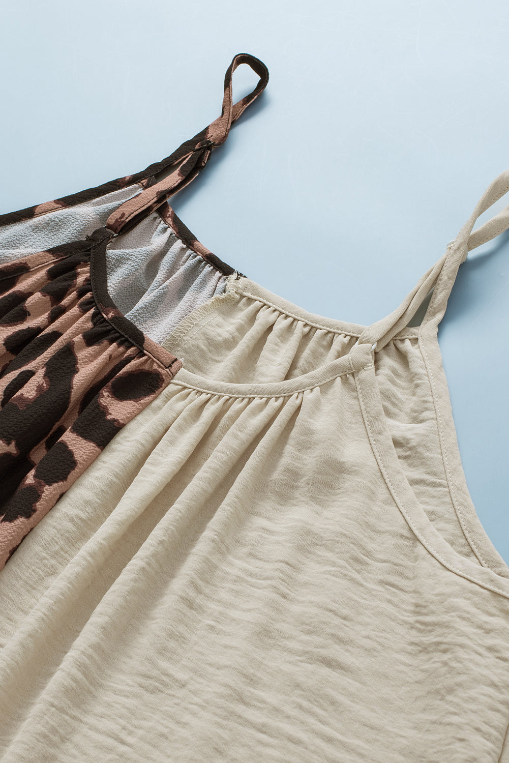 Tank Top  .  Khaki Leopard Contrast Patchwork Spaghetti Strap